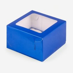 Коробка на 4 капкейка с окном Синяя 16х16х10 см 