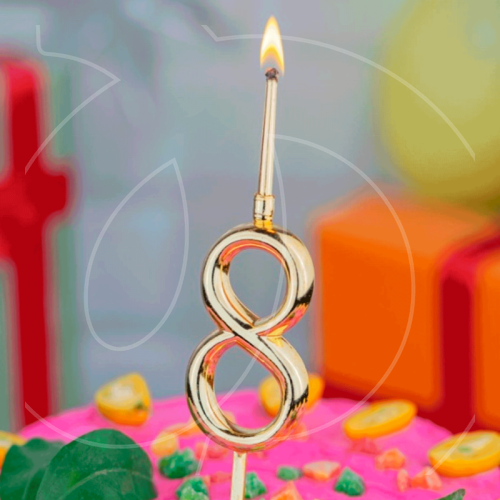 Свеча декоративная Цифра "8" Золотая 