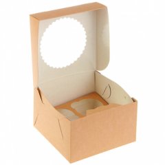 Коробка на 4 капкейка с окном крафт/белая 25 шт OSQ MUF 4