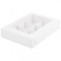 Коробка на 6 конфет с окном Белый 15,5х11,5х3 см
