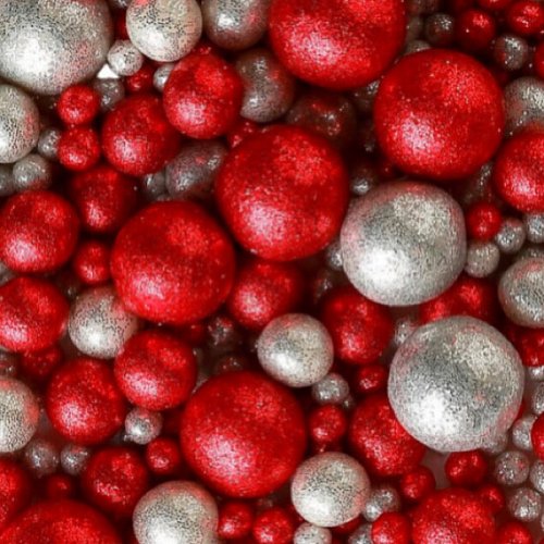 Посыпка кондитерская из дутого риса жемчуг блестящий "Серебряно-красный микс" 1,5 кг 713