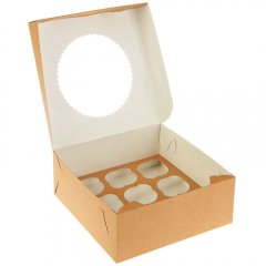 Коробка на 9 капкейков с окном крафт/белая 25 шт OSQ MUF 9