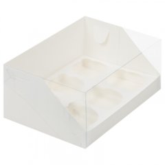 Коробка на 6 капкейков с прозрачной крышкой белая 50 шт 040311