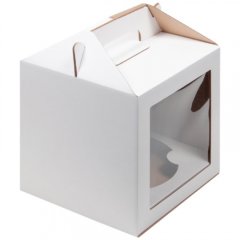 Коробка для торта/кулича с окном и ложементом белая 20х20х20 см 020830+020836