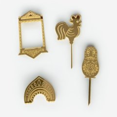 Набор топперов декоративных акриловых "Русский стиль" Золото 4 шт 