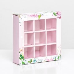 Коробка на 9 конфет с окном "Весна" 13,8х13,8х3,8 см 9803615