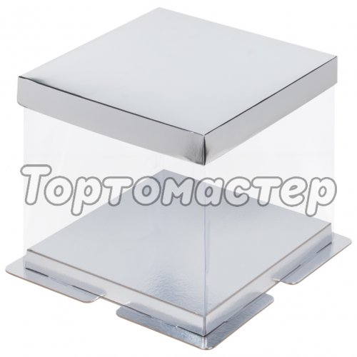 Коробка для торта серебро 26х26х28 см 022041