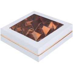 Коробка для 9 моти с окном и золотым ложементом белая 18х18х4,5 см 070950