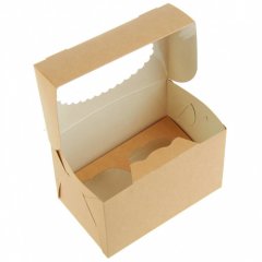 Коробка на 2 капкейка с окном крафт/белая 25 шт OSQ MUF 2