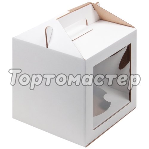 Коробка для торта/кулича с окном и ложементом белая 20х20х20 см 020830+020836