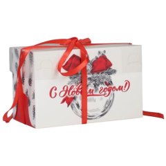 Коробка на 2 капкейка с прозрачной крышкой Ёлочный шарик 16х8х10 см 6929310