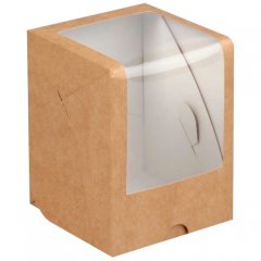 Коробка на 1 капкейк с окном крафт 9,5х9,5х12,5 см КУ-041