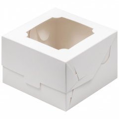 Коробка для бенто-торта с окном белая 16х16х8 см 50 шт 070620