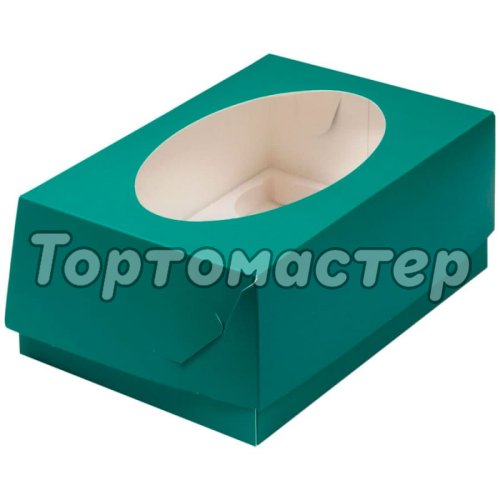 Коробка на 6 капкейков с окном зелёная матовая 040389 ф